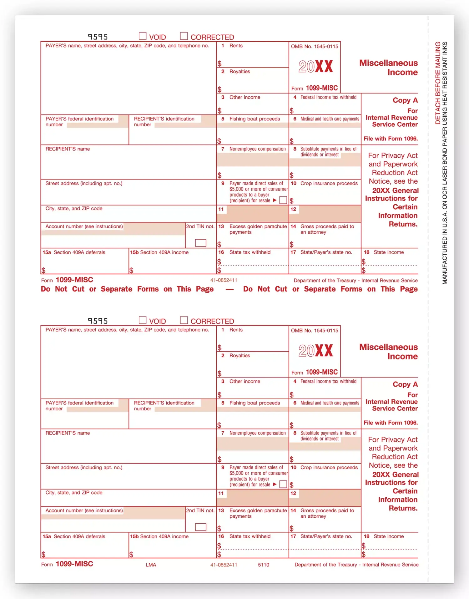 Laser 1099-MISC Tax Forms - Federal Copy A