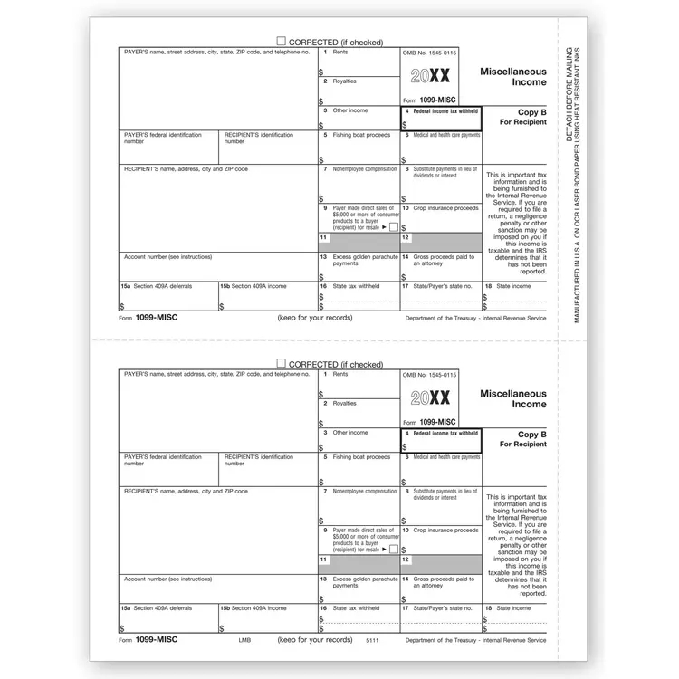 Laser 1099-MISC Tax Forms - Recipient Copy B