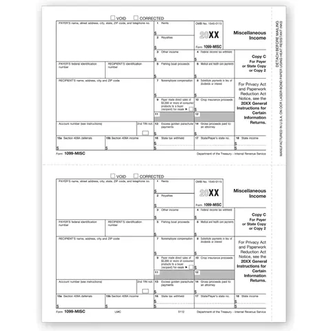 Laser 1099-MISC Tax Forms - Payer/State Copy C