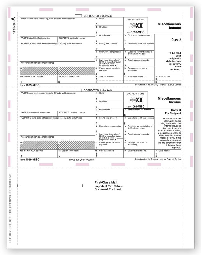 Laser 1099-MISC Tax Forms - Pressure Seal