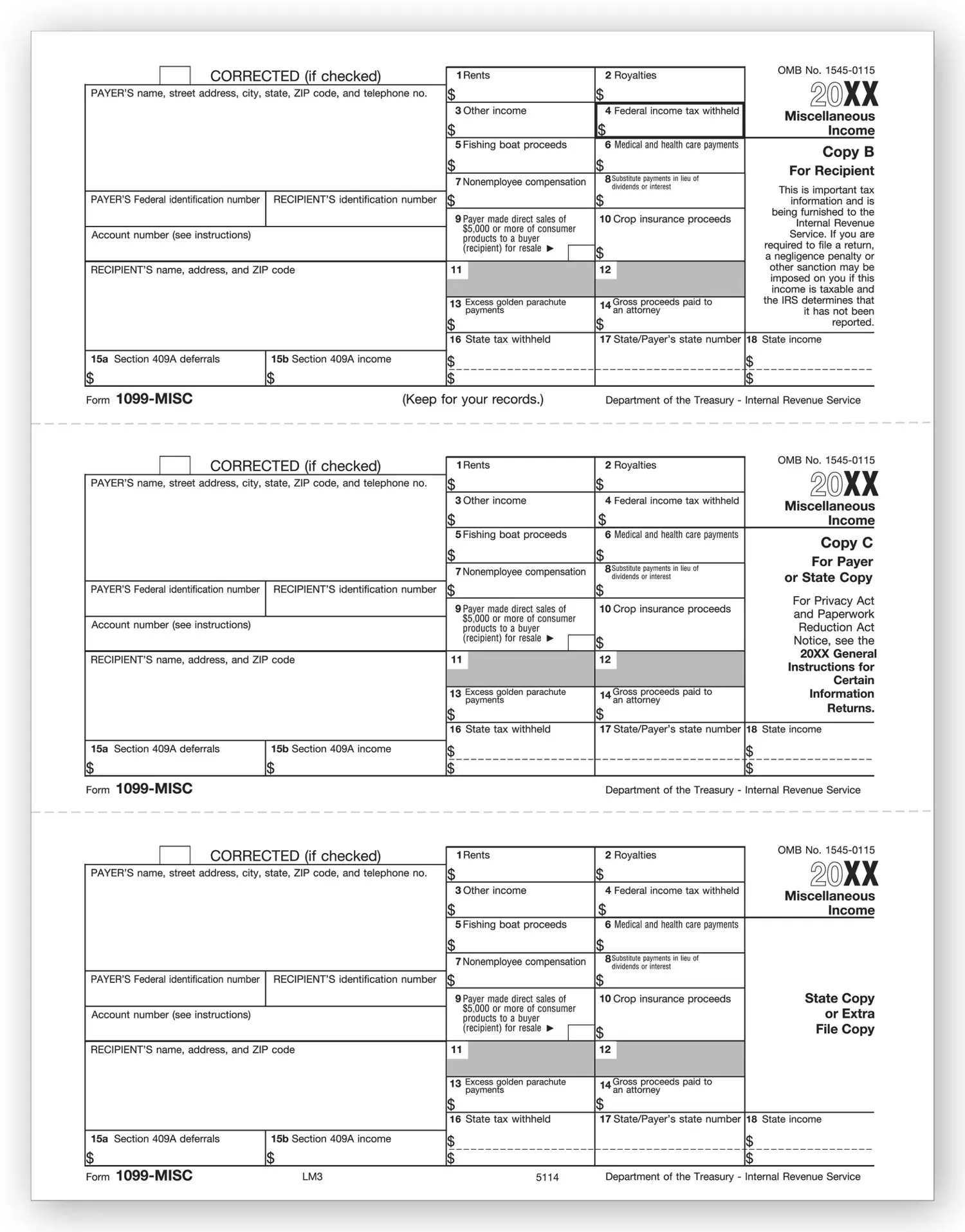 Laser 1099-MISC Tax Forms 3-Up