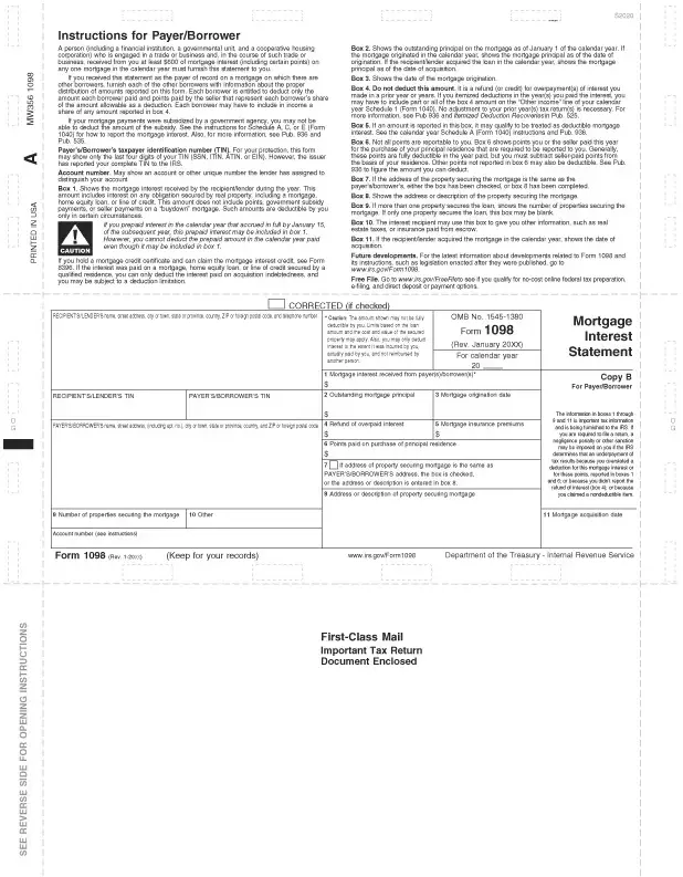Laser 1098 Tax Forms - Copy B, Pressure Seal
