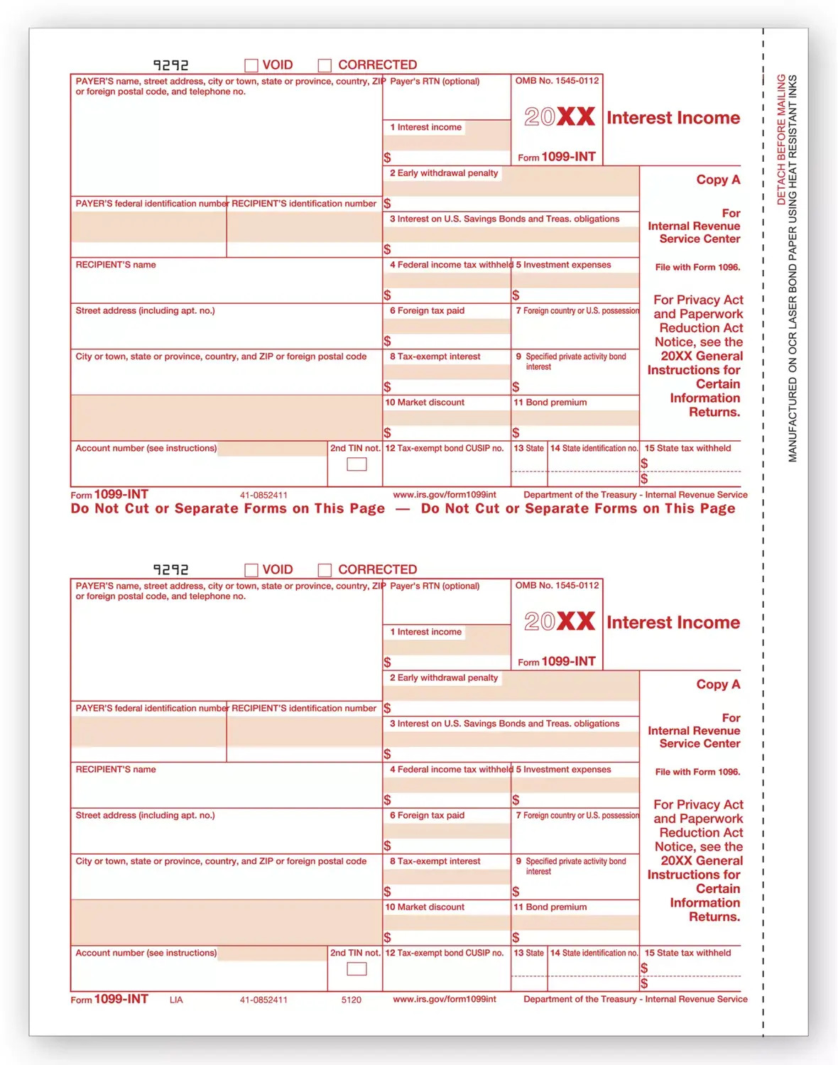 Laser 1099-INT Tax Forms - Federal Copy A