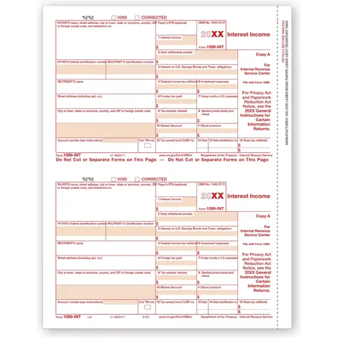 Laser 1099-INT Tax Forms - Federal Copy A