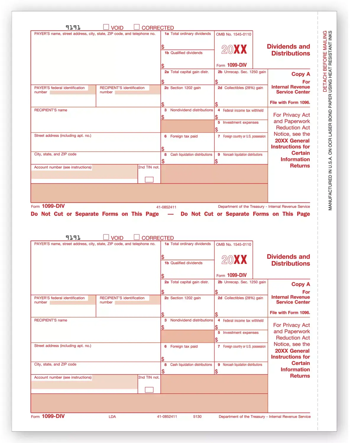 Laser 1099-DIV Tax Forms - Federal Copy A