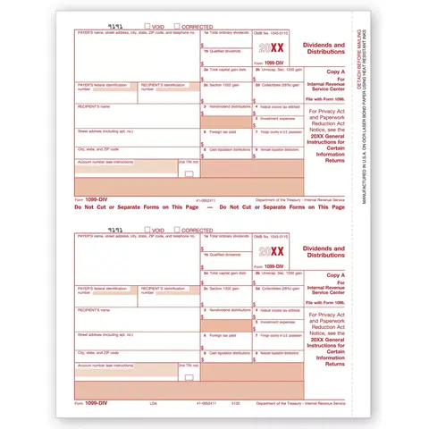 Laser 1099-DIV Tax Forms - Federal Copy A