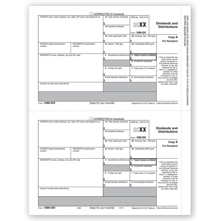 Laser 1099-DIV Tax Forms - Recipient Copy B