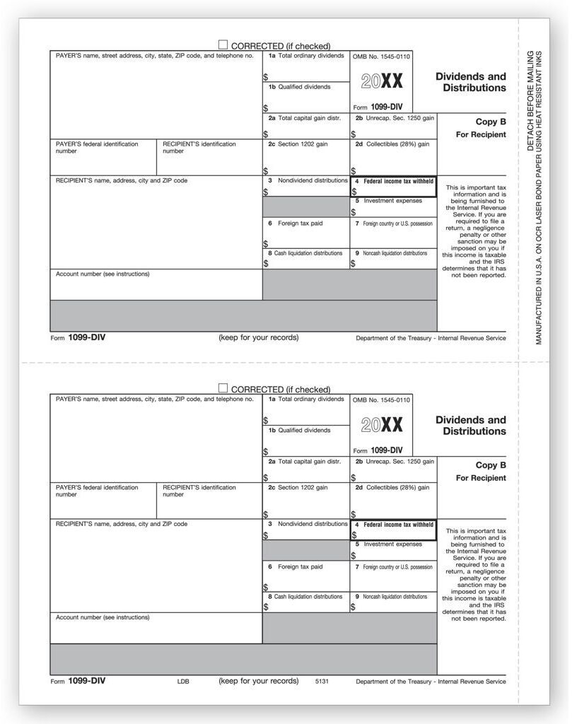 Laser 1099-DIV Tax Forms - Recipient Copy B
