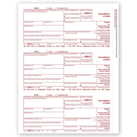 Laser 1099-C Tax Forms - Federal Copy A