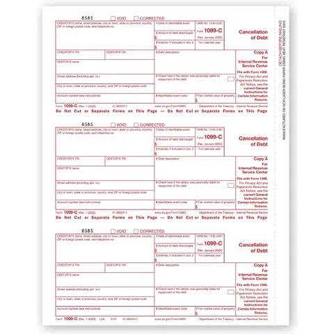 Laser 1099-C Tax Forms - Federal Copy A