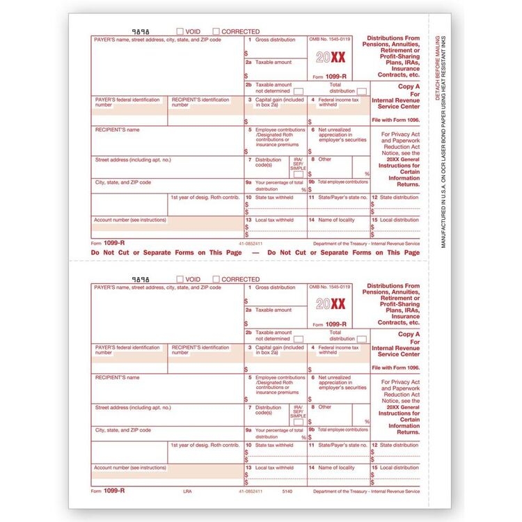 Laser 1099-R Tax Forms - Federal Copy A