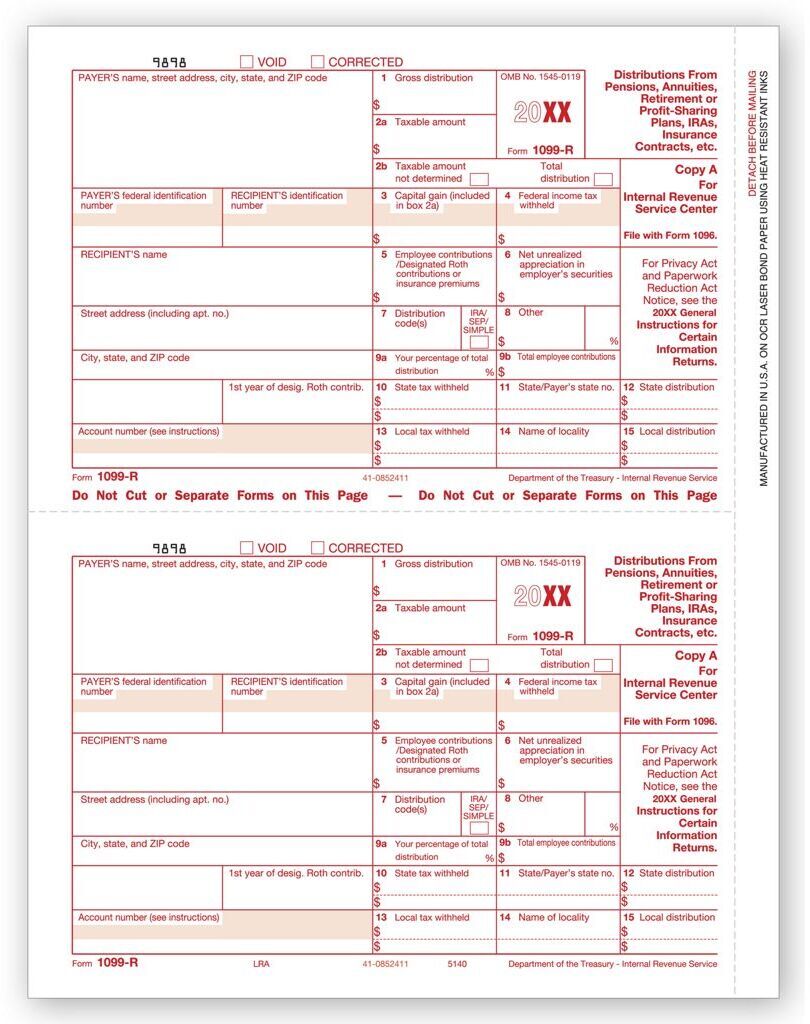Laser 1099-R Tax Forms - Federal Copy A