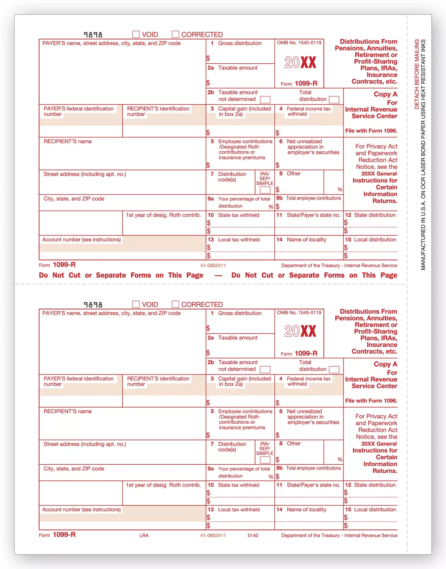 Laser 1099-R Tax Forms - Federal Copy A