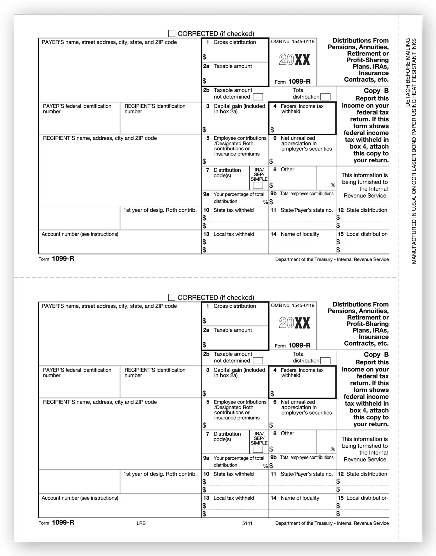 Laser 1099-R Tax Forms - Recipient Copy B
