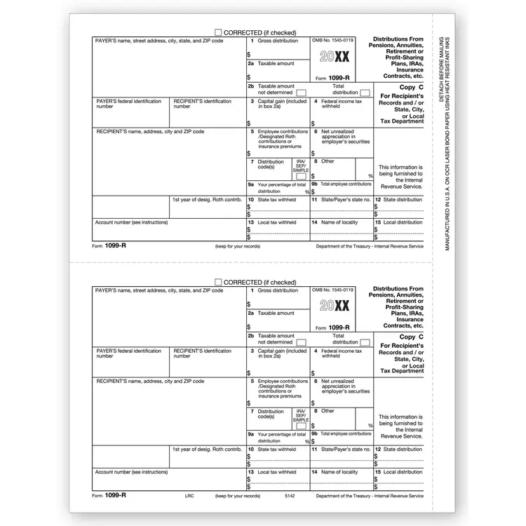 Laser 1099-R Tax Forms - Recipient/State/City/Local Copy C