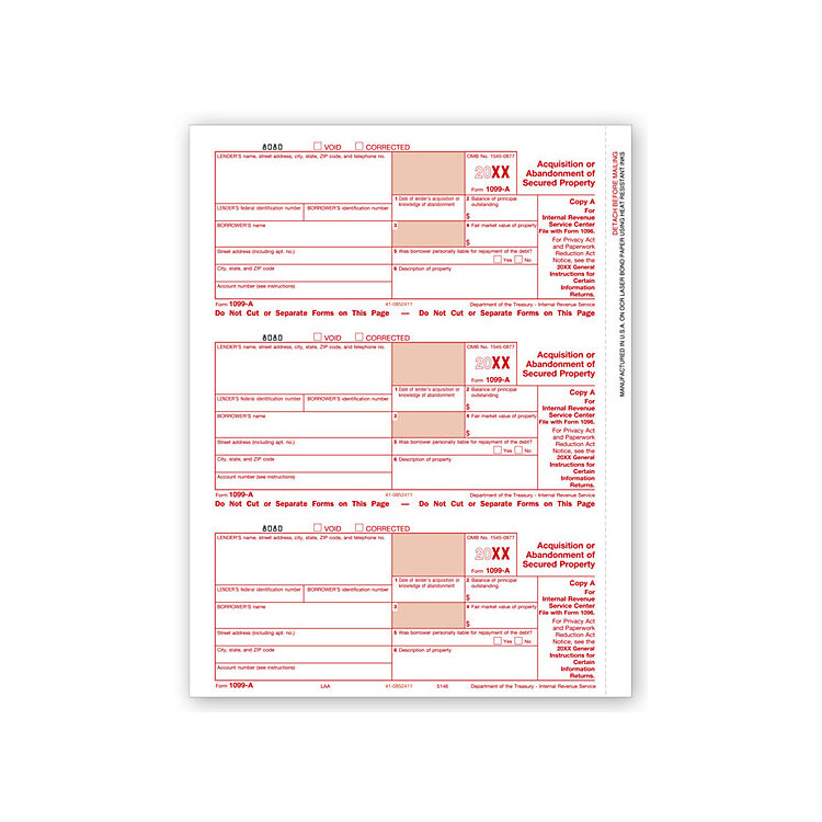 Laser 1099-A Tax Forms - Federal Copy A