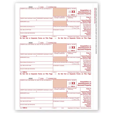 Laser 1099-A Tax Forms - Federal Copy A