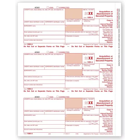 Laser 1099-A Tax Forms - Federal Copy A