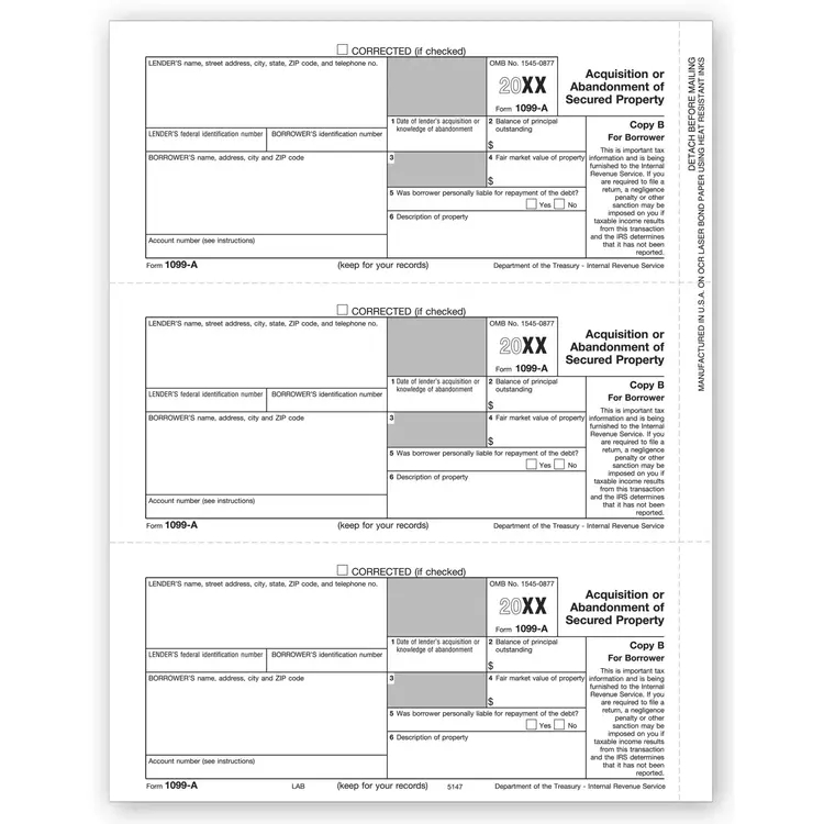 Laser 1099-A Tax Forms - Borrower Copy B