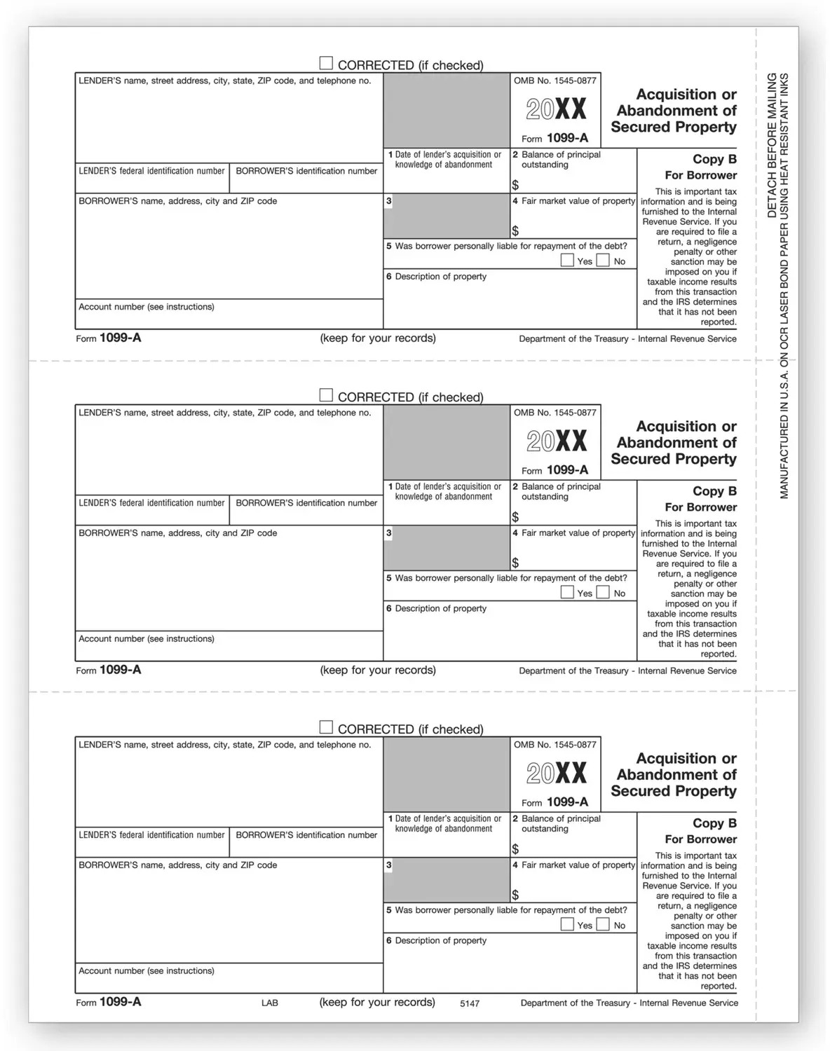 Laser 1099-A Tax Forms - Borrower Copy B