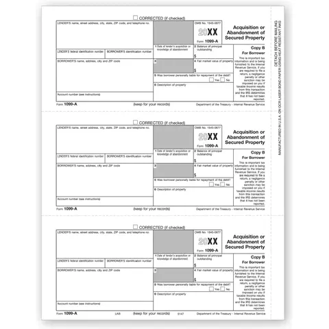 Laser 1099-A Tax Forms - Borrower Copy B