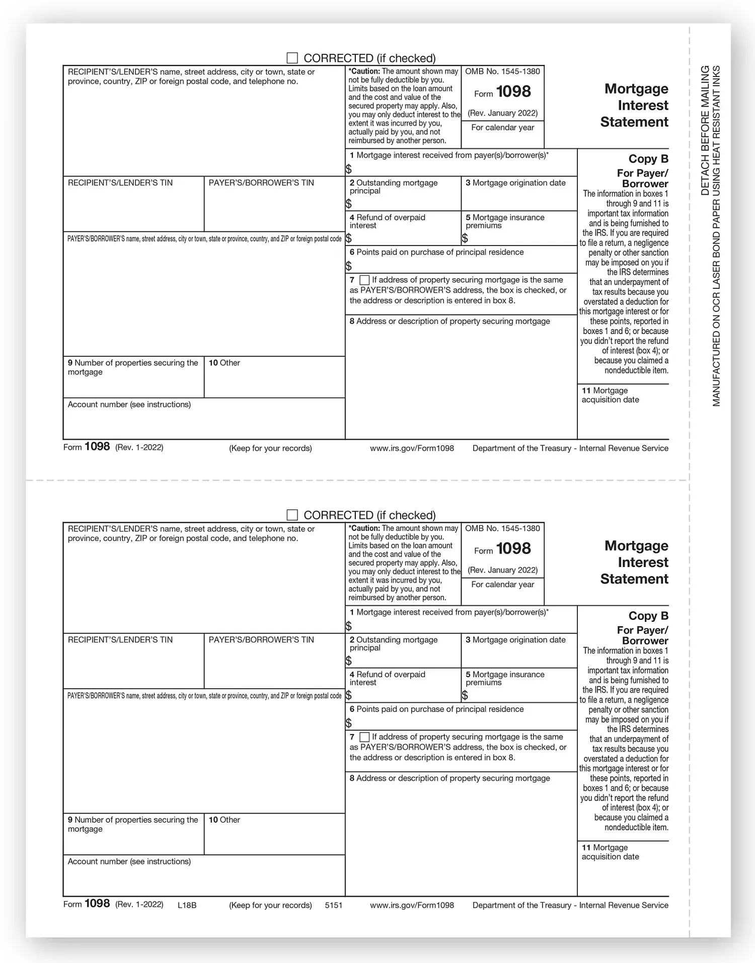 Laser 1098 Tax Forms - Copy B
