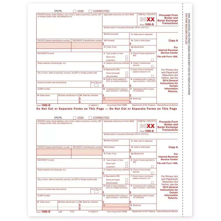 Laser 1099-B Tax Forms - Federal Copy A