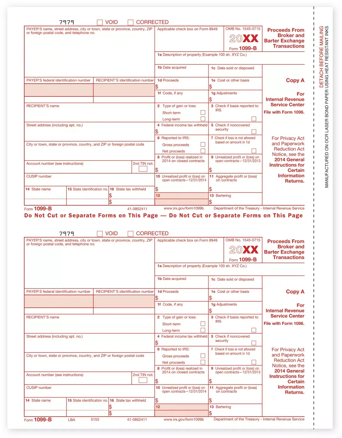 Laser 1099-B Tax Forms - Federal Copy A