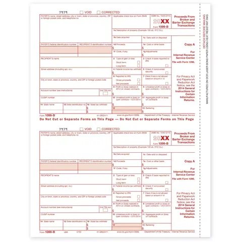 Laser 1099-B Tax Forms - Federal Copy A