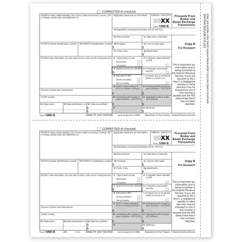 Laser 1099-B Tax Forms - Payer or Borrower Copy B