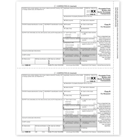 Laser 1099-B Tax Forms - Payer or Borrower Copy B
