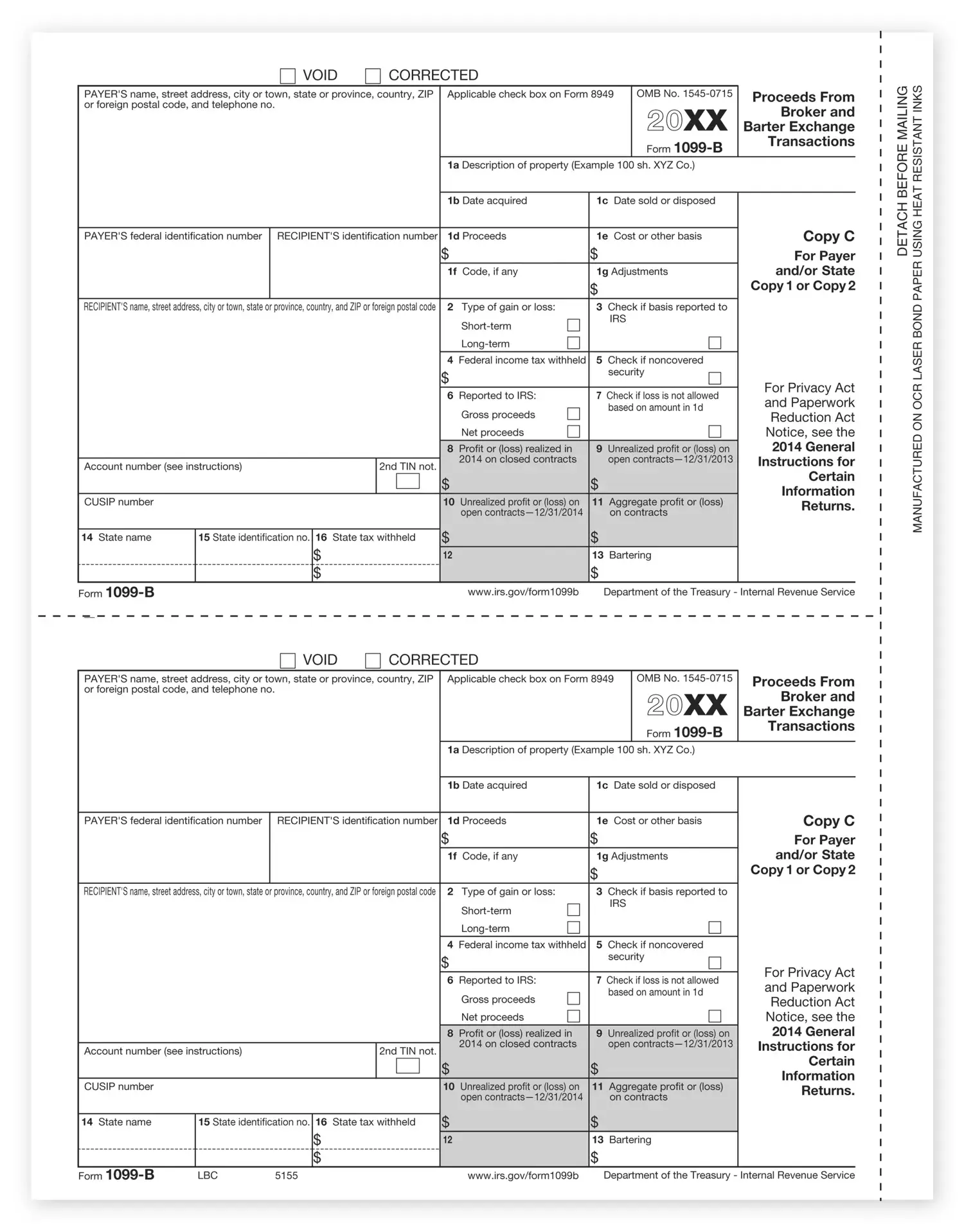 Laser 1099-B Tax Forms - Lender or State Copy C