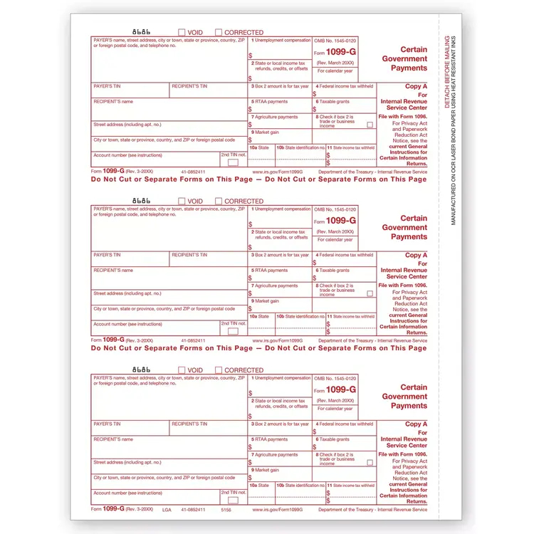 Laser 1099-G Tax Forms - Federal Copy A