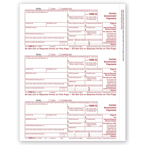 Laser 1099-G Tax Forms - Federal Copy A