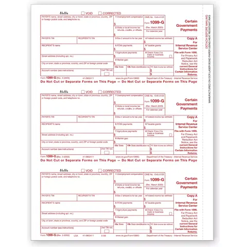 Laser 1099-G Tax Forms - Federal Copy A