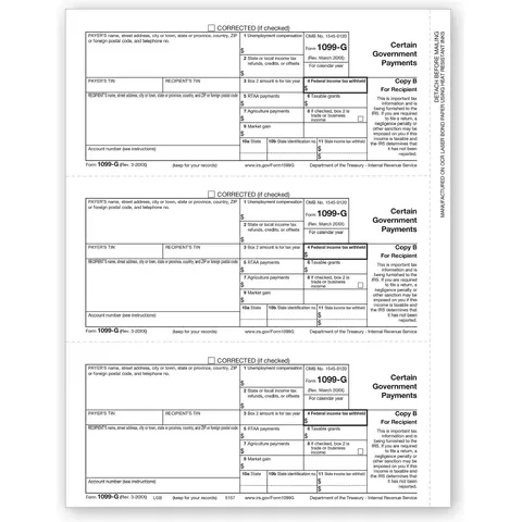 Laser 1099-G Tax Forms - Recipient Copy B