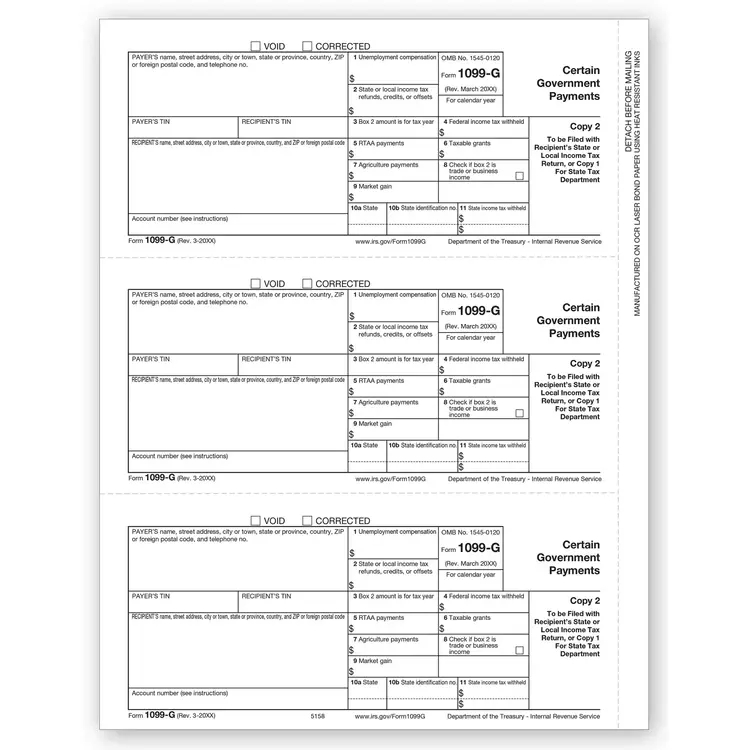 Laser 1099-G Tax Forms - Payer or State Copy C