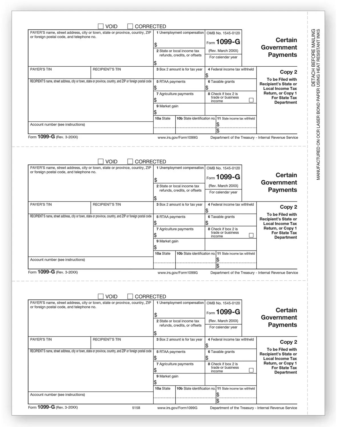 Laser 1099-G Tax Forms - Payer or State Copy C
