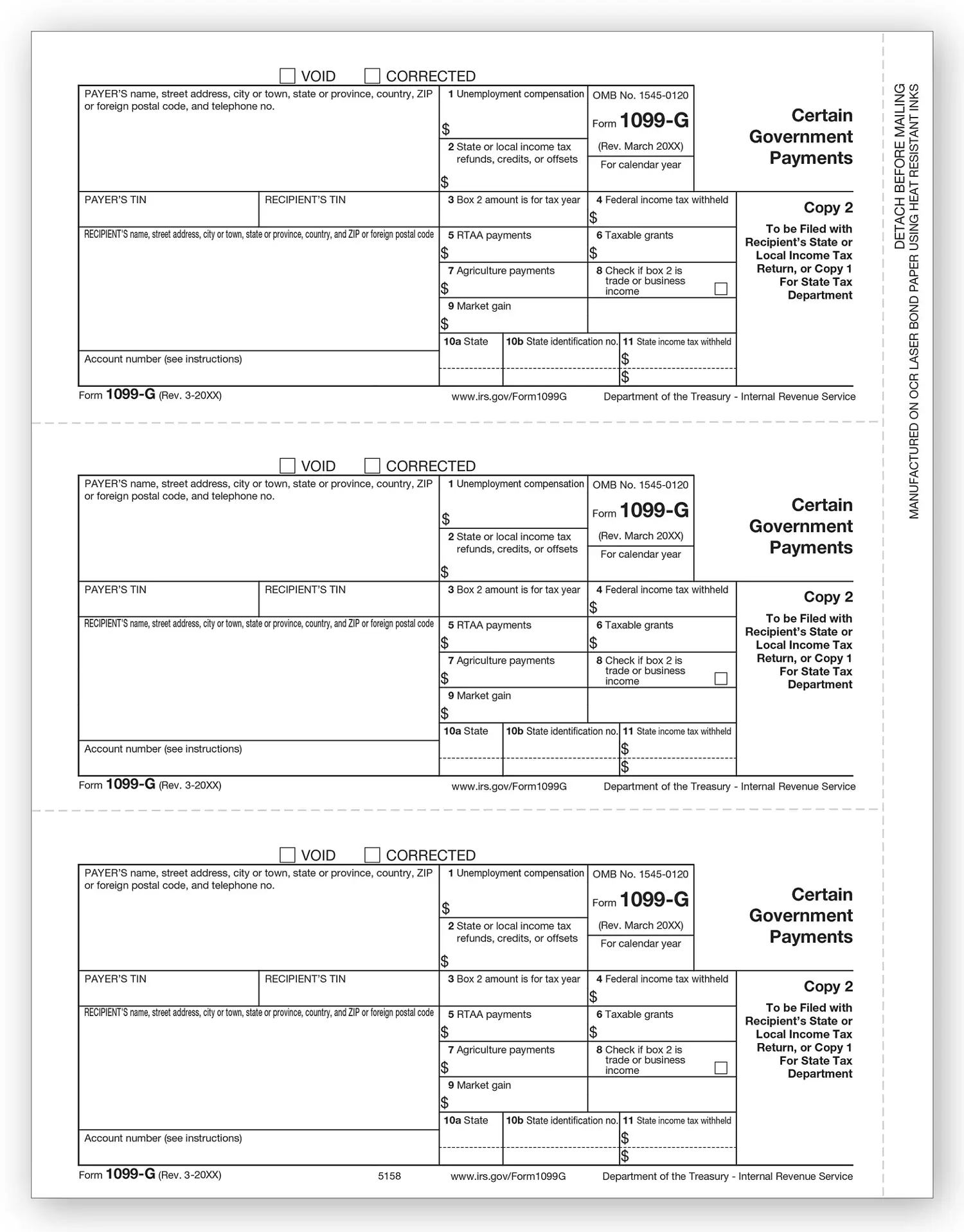 Laser 1099-G Tax Forms - Payer or State Copy C