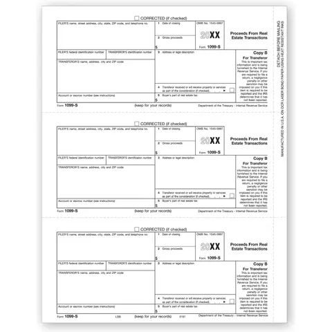 Laser 1099-S Tax Forms - Payer or Borrower Copy B