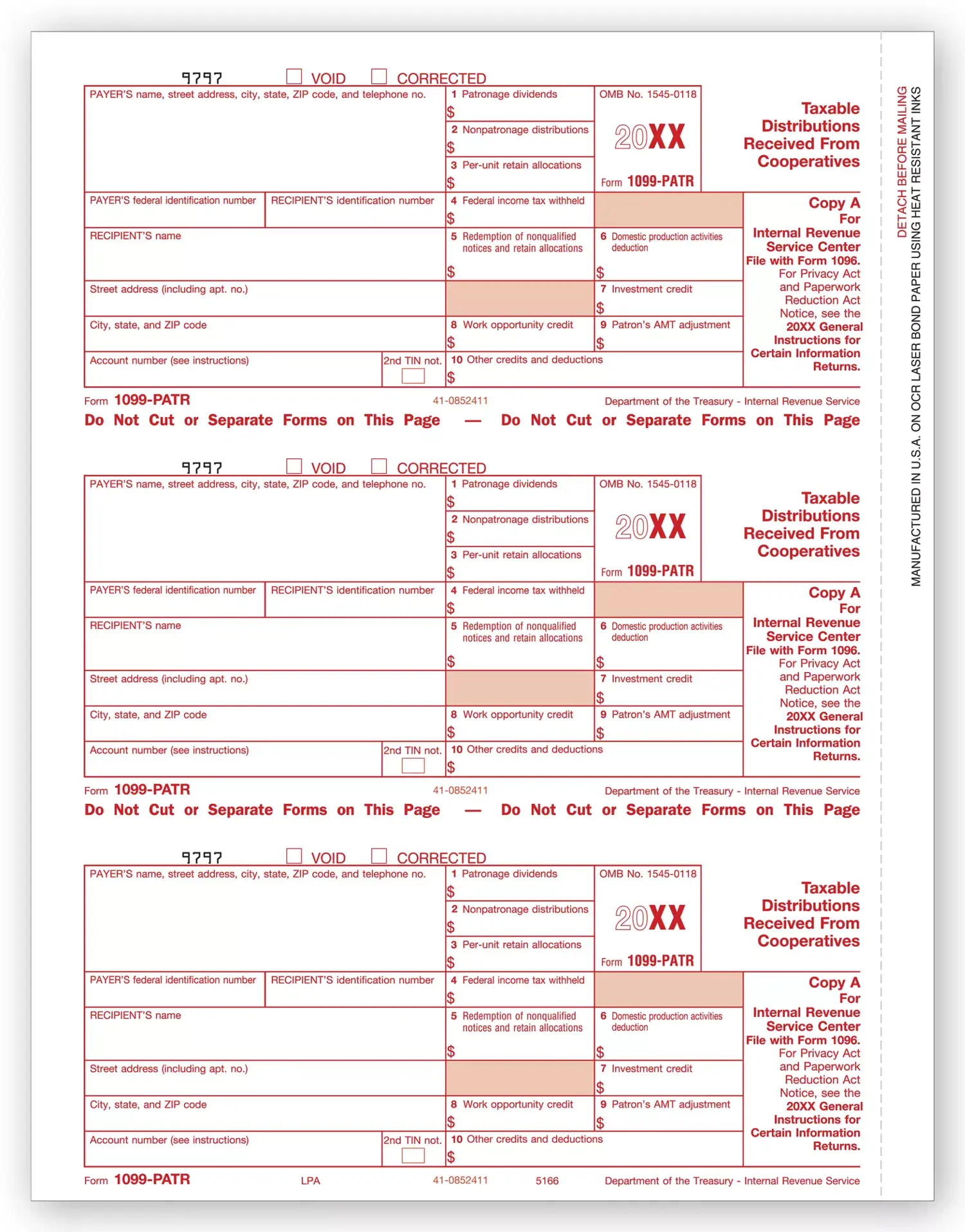 Laser 1099-PATR Tax Forms - Federal Copy A