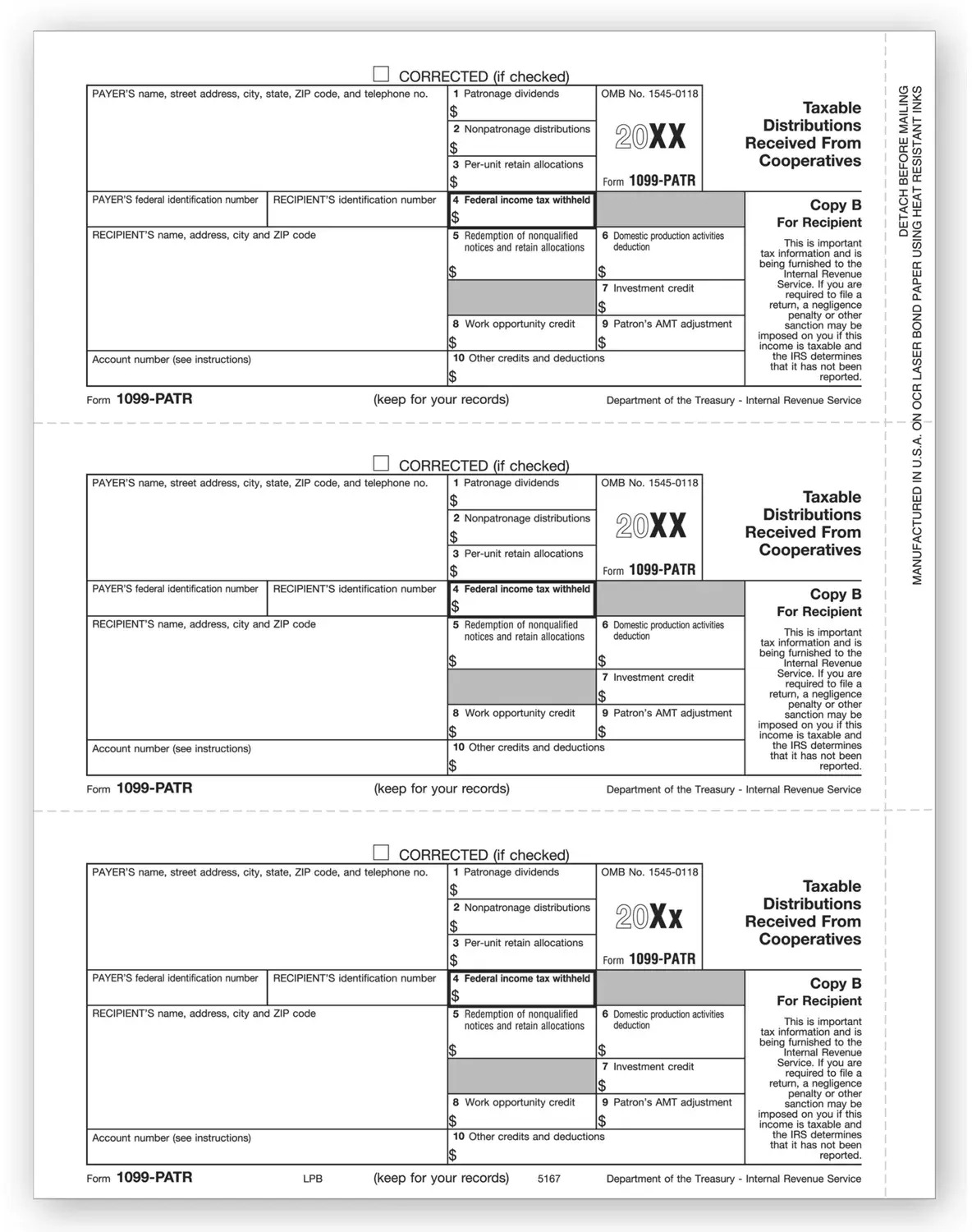 Laser 1099-PATR Tax Forms - Recipient Copy B