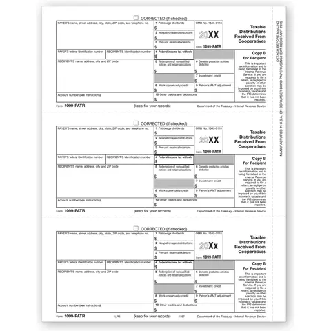 Laser 1099-PATR Tax Forms - Recipient Copy B