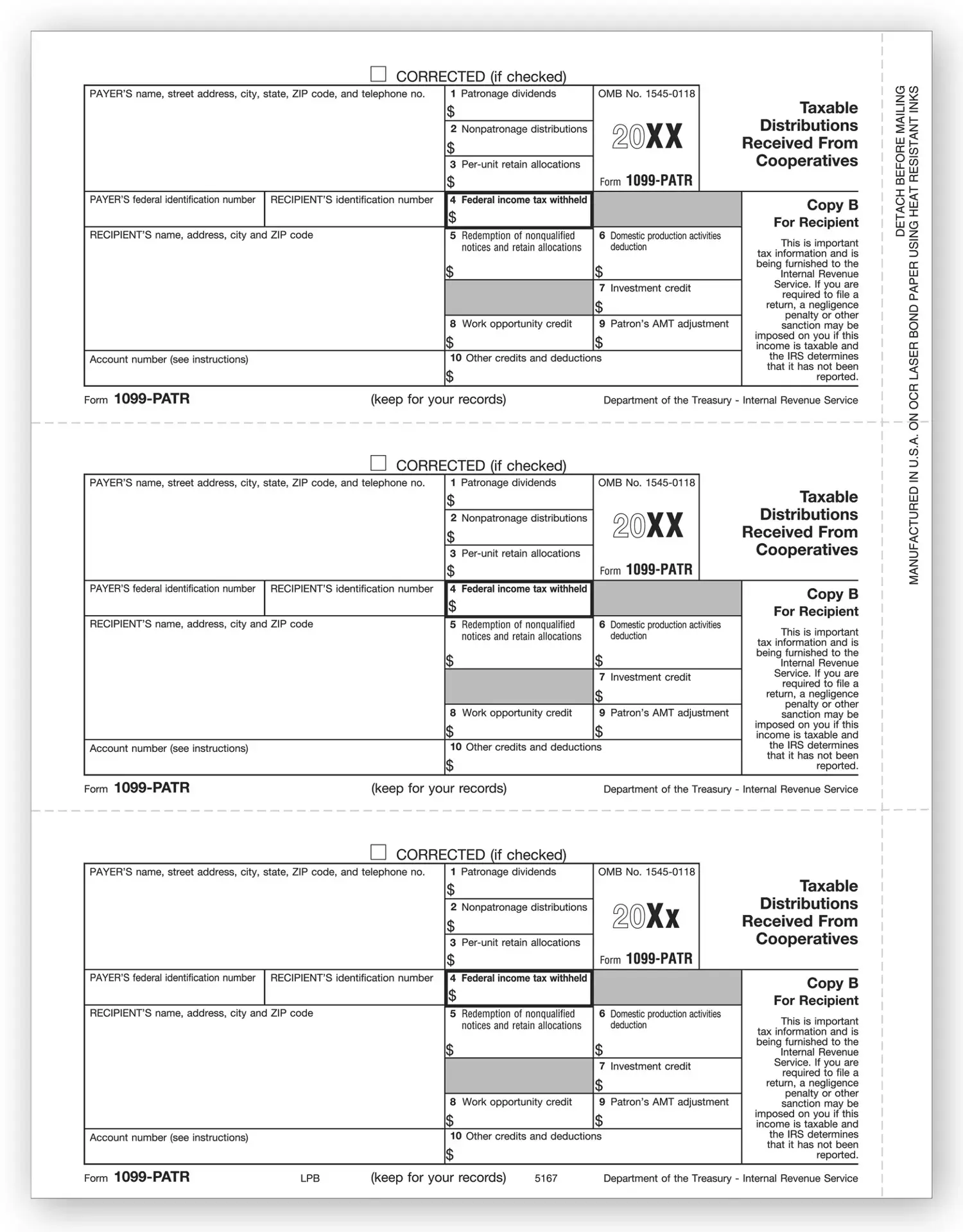 Laser 1099-PATR Tax Forms - Recipient Copy B