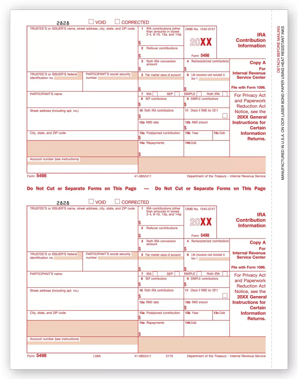 Laser 5498 Tax Forms - Federal Copy A