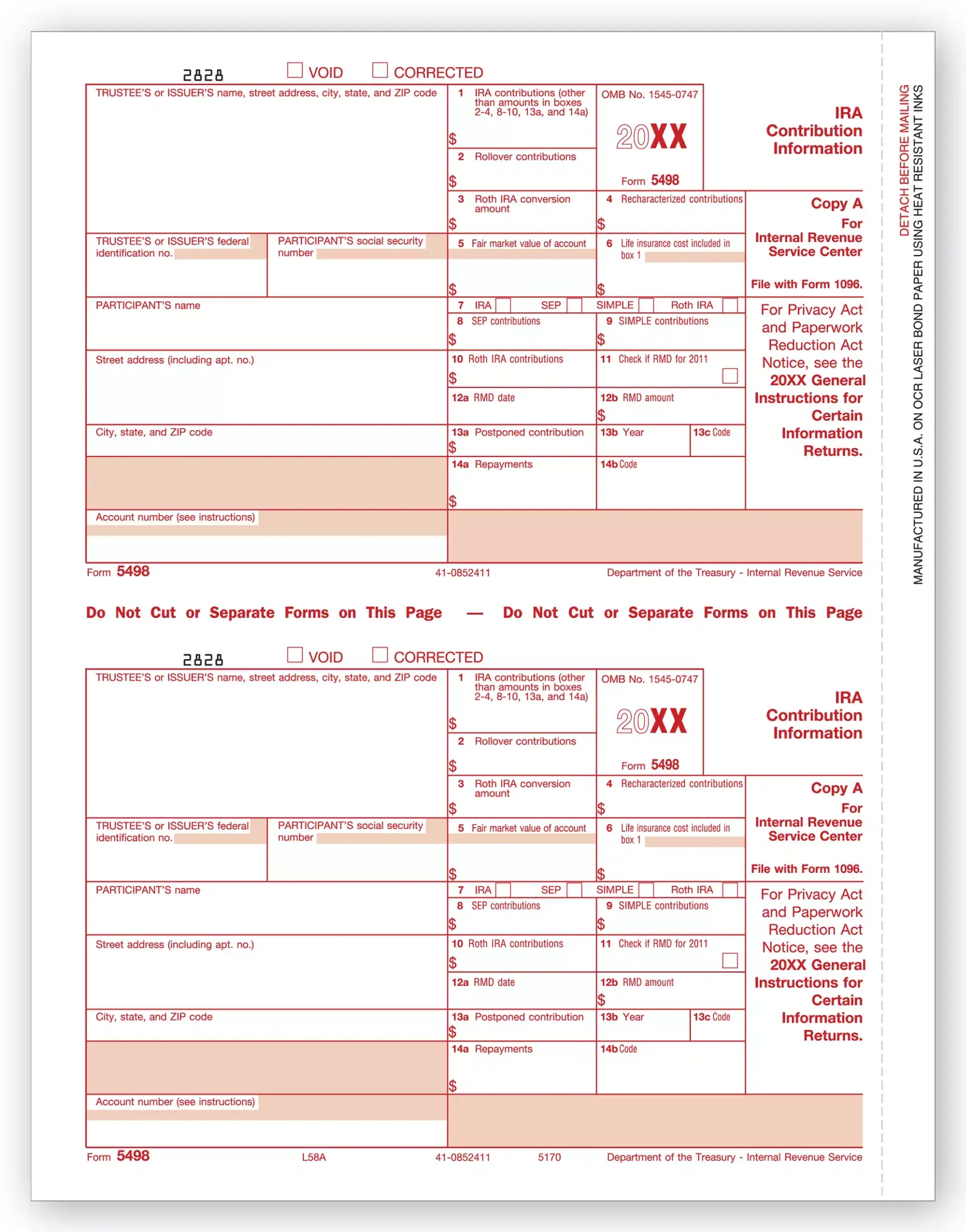 Laser 5498 Tax Forms - Federal Copy A