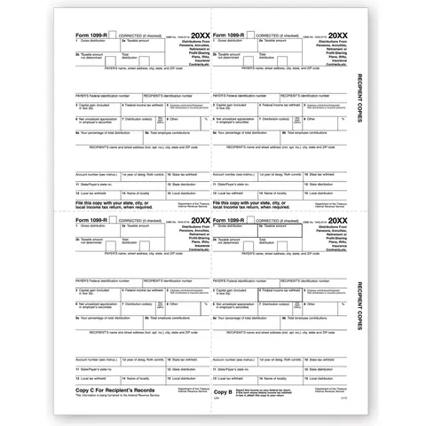 Laser 1099-R 4-Up Tax Forms - Recipient Copy B, C, 2