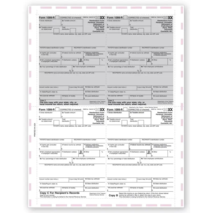 Laser 1099-R 4-Up Tax Forms - Pressure Seal