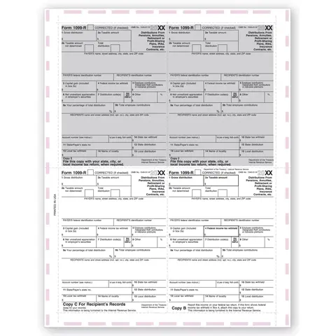 Laser 1099-R 4-Up Tax Forms - Pressure Seal