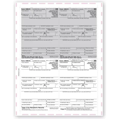 Laser 1099-R 4-Up Tax Forms - Pressure Seal